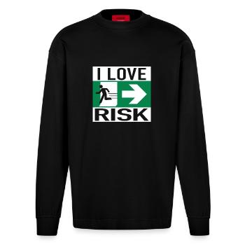 LOVE RISK – Mut beginnt mit einem Schritt - Heavyweight Oversized Organic Langarmshirt Made in EU - SOLID BLACK - Vorne