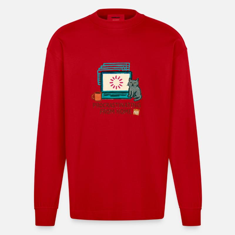 Telearbeit – Telearbeit – Voll-Fernarbeit - Heavyweight Oversized Organic Langarmshirt Made in EU - Rot