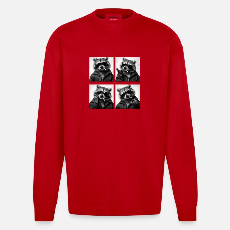 Waschbär Noir Vierfach: Sonnenbrille Zigarette - Heavyweight Oversized Organic Langarmshirt Made in EU - Rot