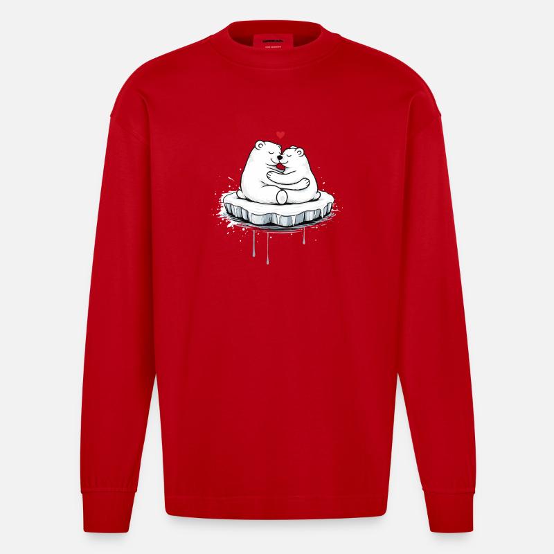 Zwei kuschelnde Eisbären auf Eisscholle  - Heavyweight Oversized Organic Longsleeve Shirt Made in EU - red