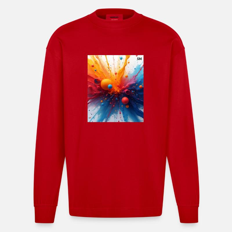 Abstrakte Farbexplosion - Heavyweight Oversized Organic Langarmshirt Made in EU - Rot