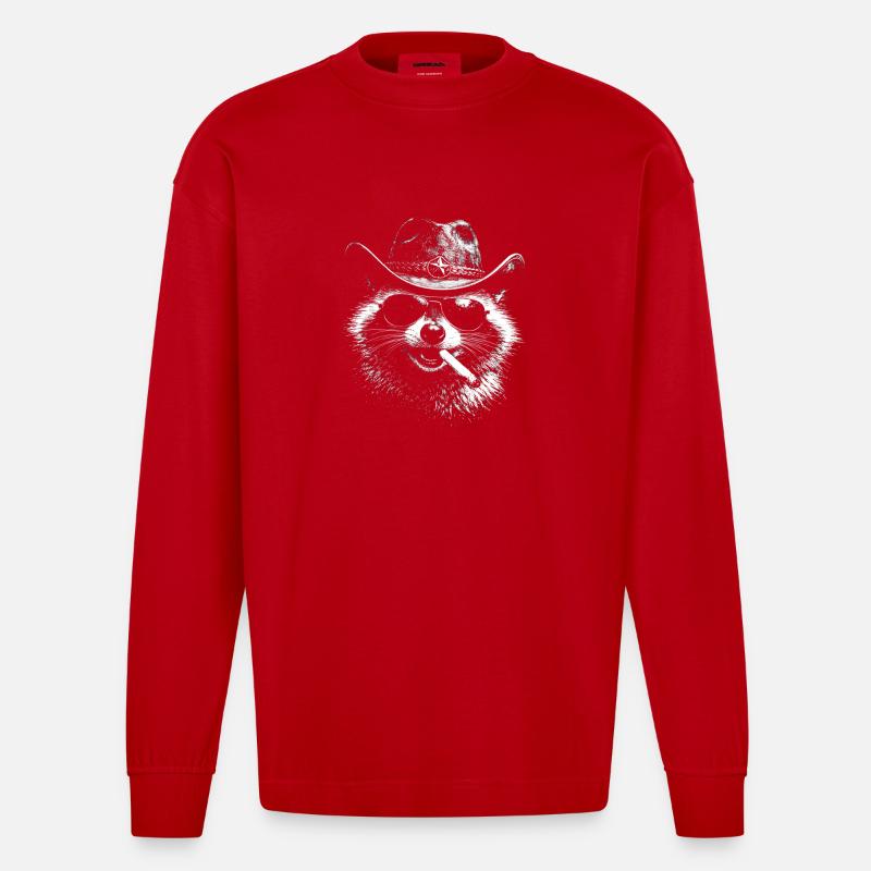 Waschbär Cowboy mit Zigarre - Heavyweight Oversized Organic Langarmshirt Made in EU - Rot