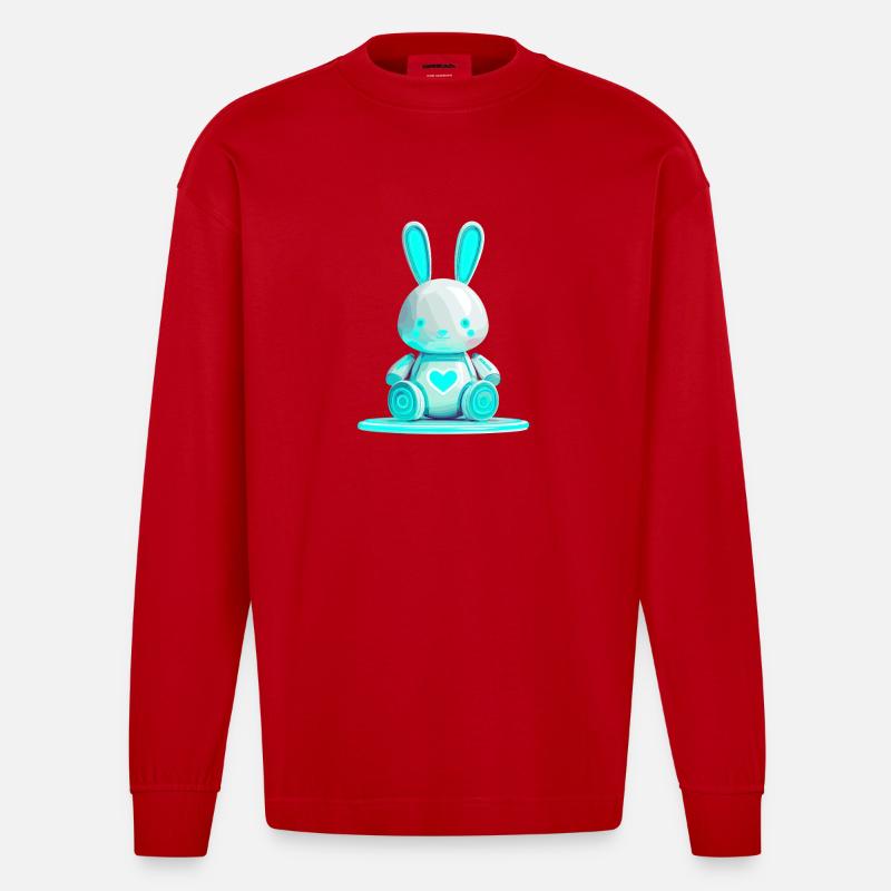 Leuchtender Bunny Roboter mit Herz - Heavyweight Oversized Organic Langarmshirt Made in EU - Rot