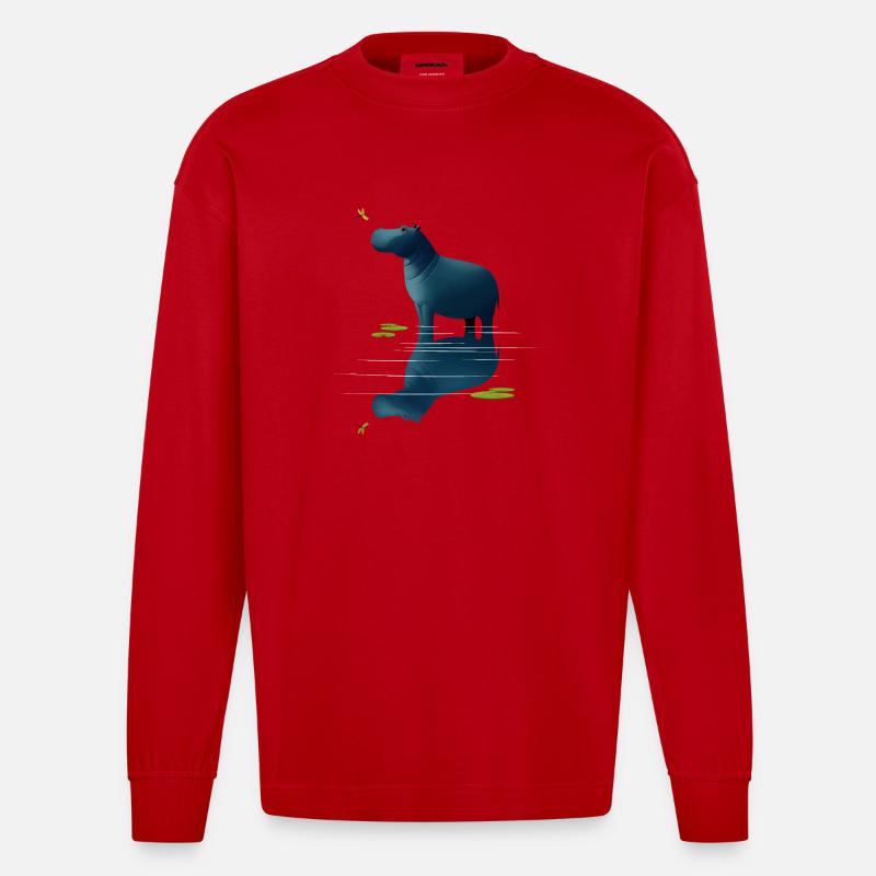 Nilpferd und Libelle - Heavyweight Oversized Organic Langarmshirt Made in EU - Rot