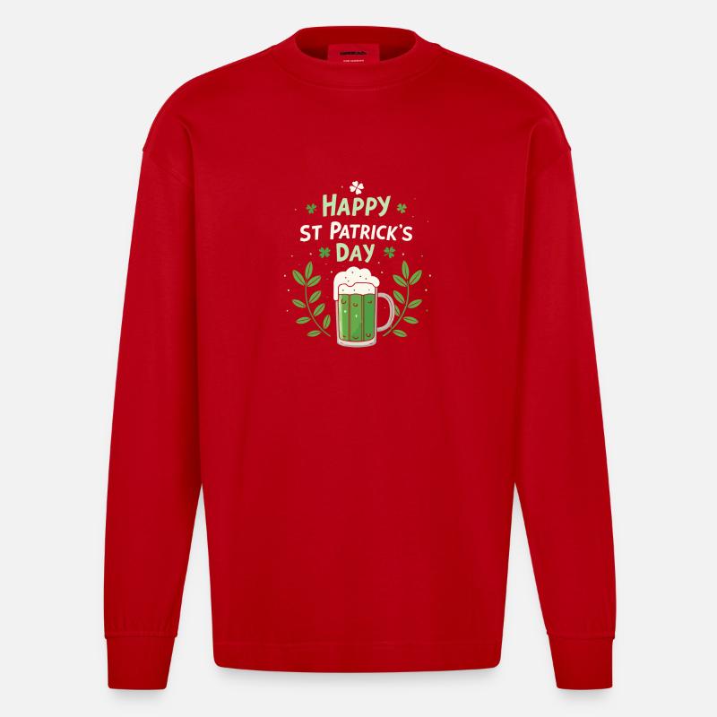 Saint Patrick Bière Verte Joyeuse - Manches longues bio épais oversize fabriqué en UE - rouge