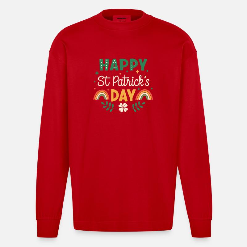 Frohen St. Patrick's Day Regenbogen - Heavyweight Oversized Organic Langarmshirt Made in EU - Rot