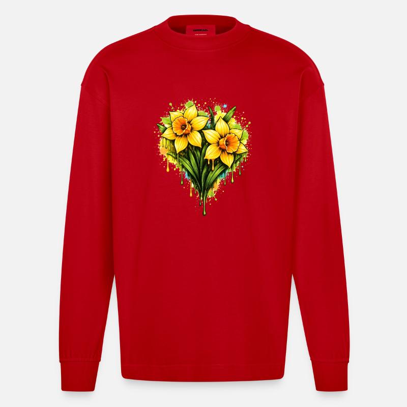 Jonquilles dans le style graffiti - Manches longues bio épais oversize fabriqué en UE - rouge