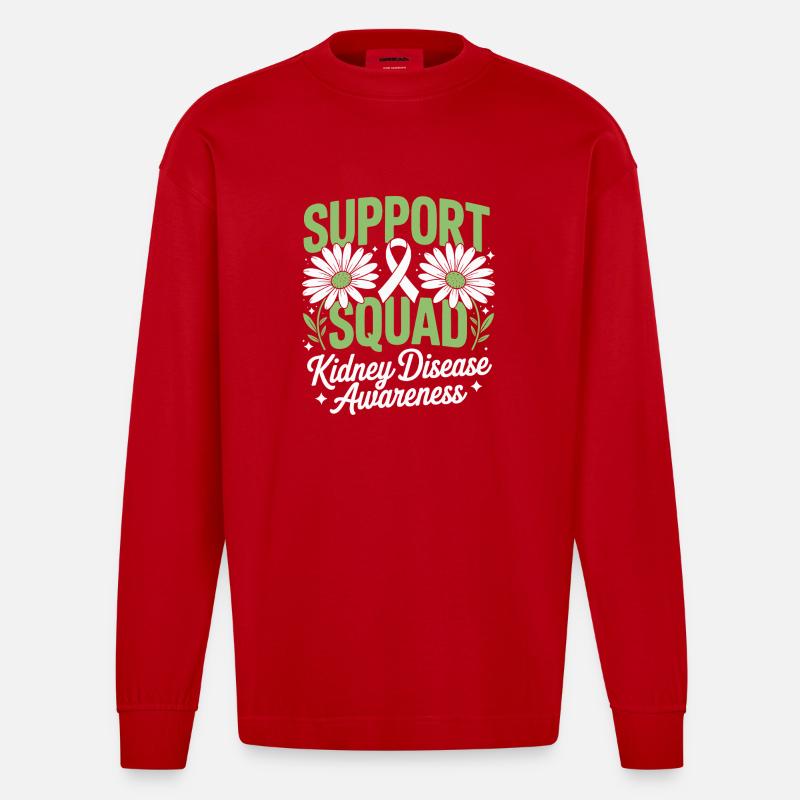 Nierenbewusstsein des Support Squad - Heavyweight Oversized Organic Langarmshirt Made in EU - Rot
