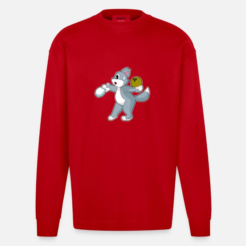 Katze Bowling Bowlingkugel Pin - Heavyweight Oversized Organic Langarmshirt Made in EU - Rot
