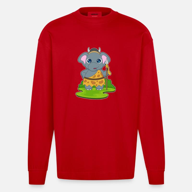 Elefant Krieger Speer - Heavyweight Oversized Organic Langarmshirt Made in EU - Rot
