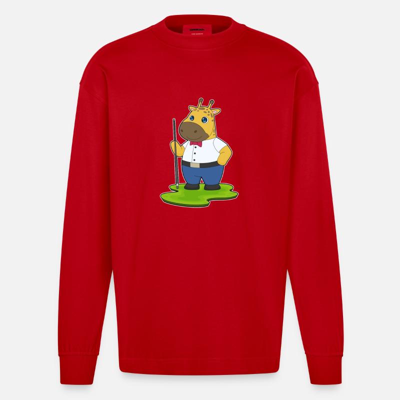 Giraffe Billiard Queue Sport - Heavyweight Oversized Organic Langarmshirt Made in EU - Rot