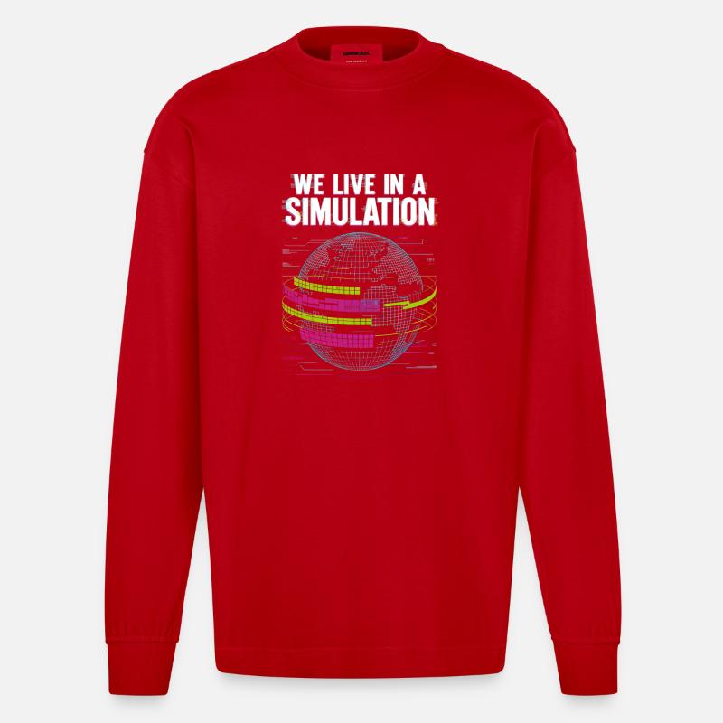 We live in a simulation - Heavyweight Oversized Organic Longsleeve Shirt Made in EU - red