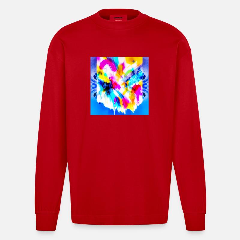 Farbexplosion im Aquarell - Heavyweight Oversized Organic Langarmshirt Made in EU - Rot