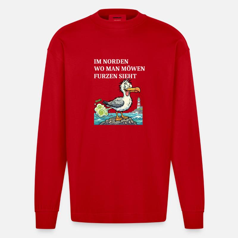 Norddeutscher Humor Spruch Möwe - Heavyweight Oversized Organic Langarmshirt Made in EU - Rot