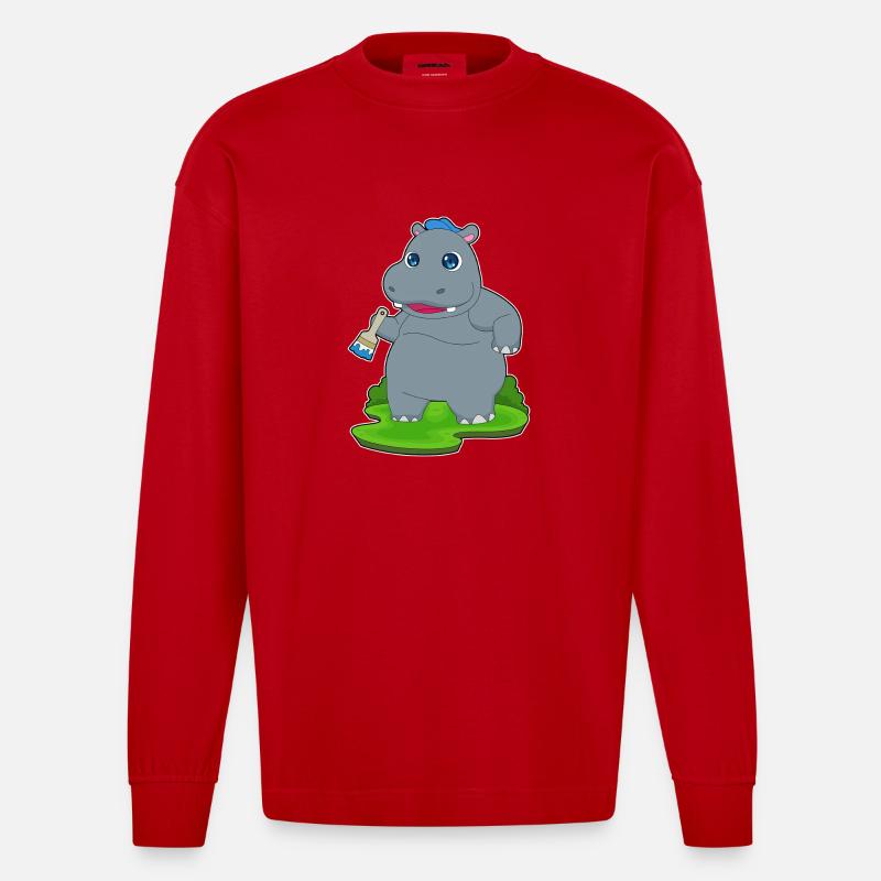 Nilpferd Maler Pinsel Malen - Heavyweight Oversized Organic Langarmshirt Made in EU - Rot