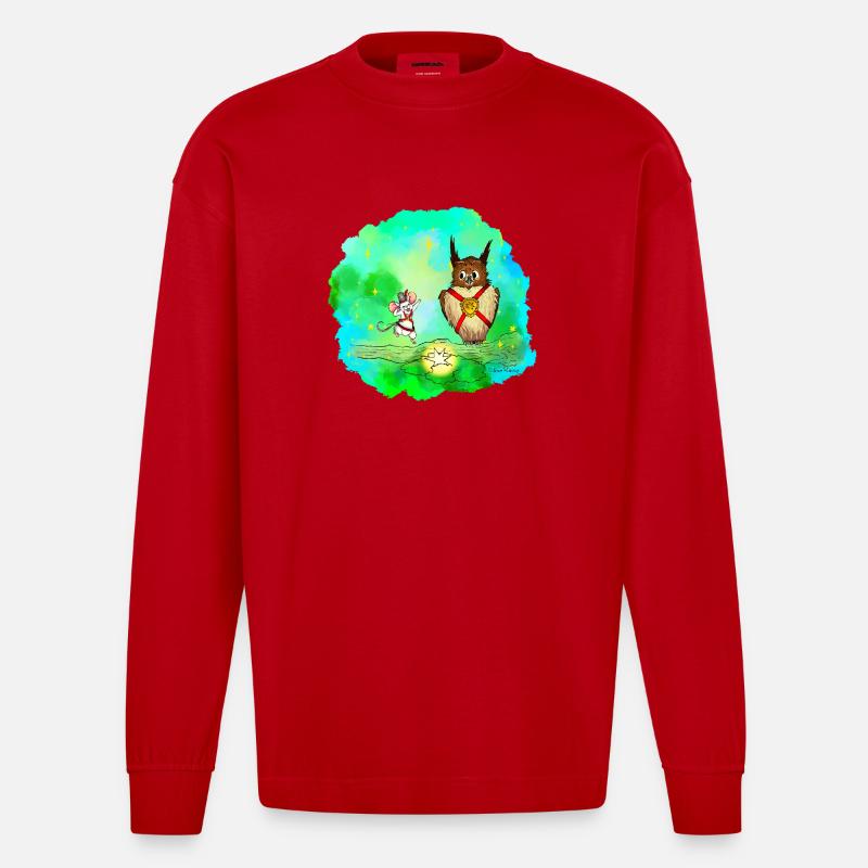 Stern-Sucher Maus und Eule - Heavyweight Oversized Organic Langarmshirt Made in EU - Rot
