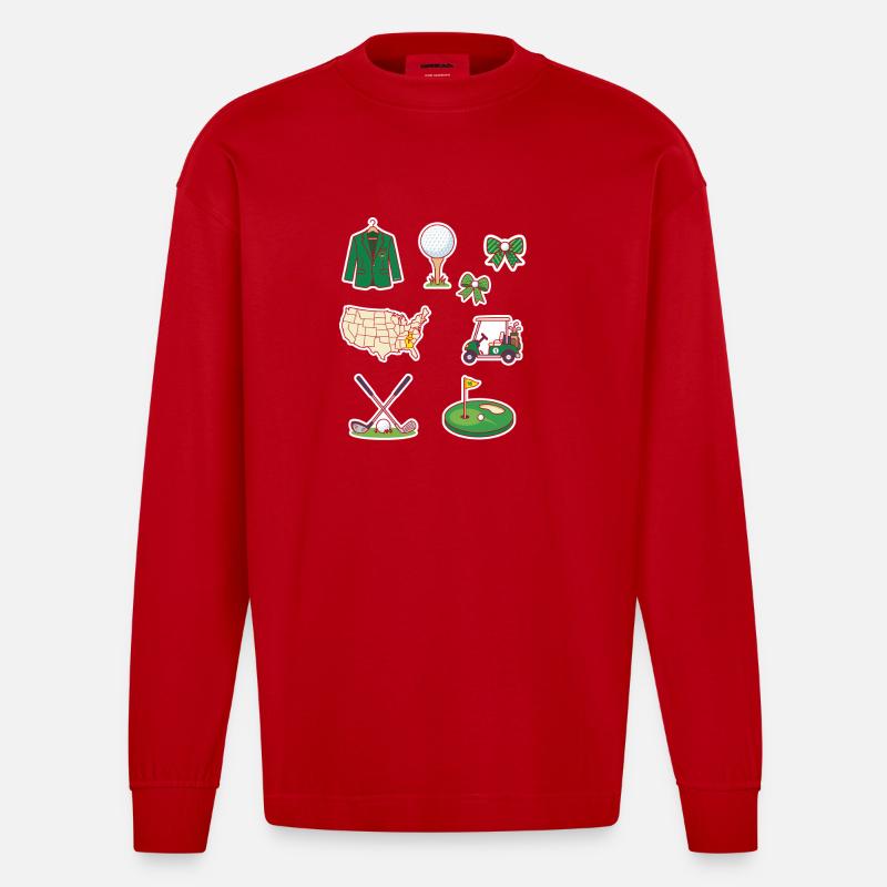 Golf-Universum Sticker-Set - Heavyweight Oversized Organic Langarmshirt Made in EU - Rot