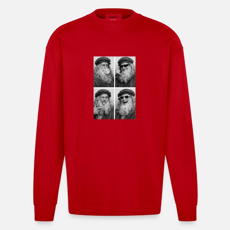Leonardo da Vinci Collage - Heavyweight Oversized Organic Langarmshirt Made in EU - Rot