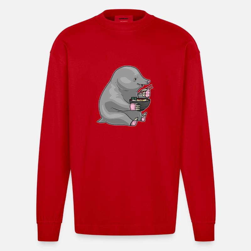 Mole Cook Ramen Cooking - Heavyweight Oversized Organic Longsleeve Shirt Made in EU - red