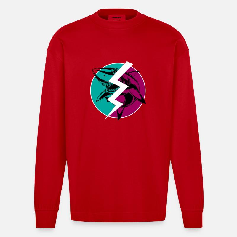 Elektrischer Split Shark - Heavyweight Oversized Organic Langarmshirt Made in EU - Rot