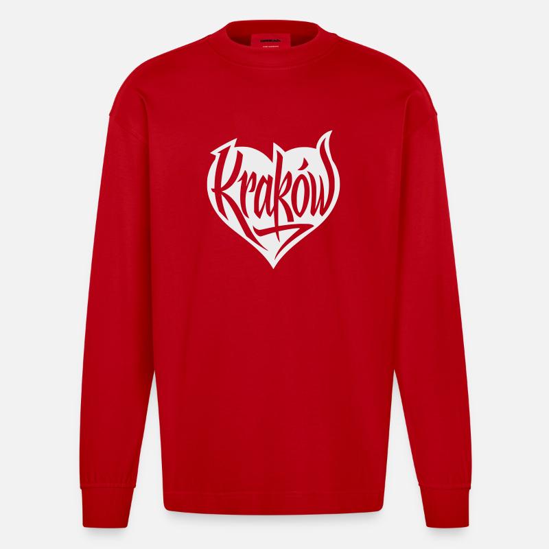 Krakau, Krakow Herz Graffiti - Heavyweight Oversized Organic Langarmshirt Made in EU - Rot