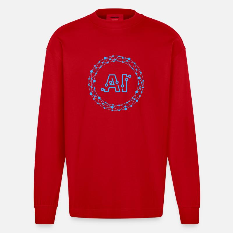 Futuristic AI Data Network Symbol - Manches longues bio épais oversize fabriqué en UE - rouge