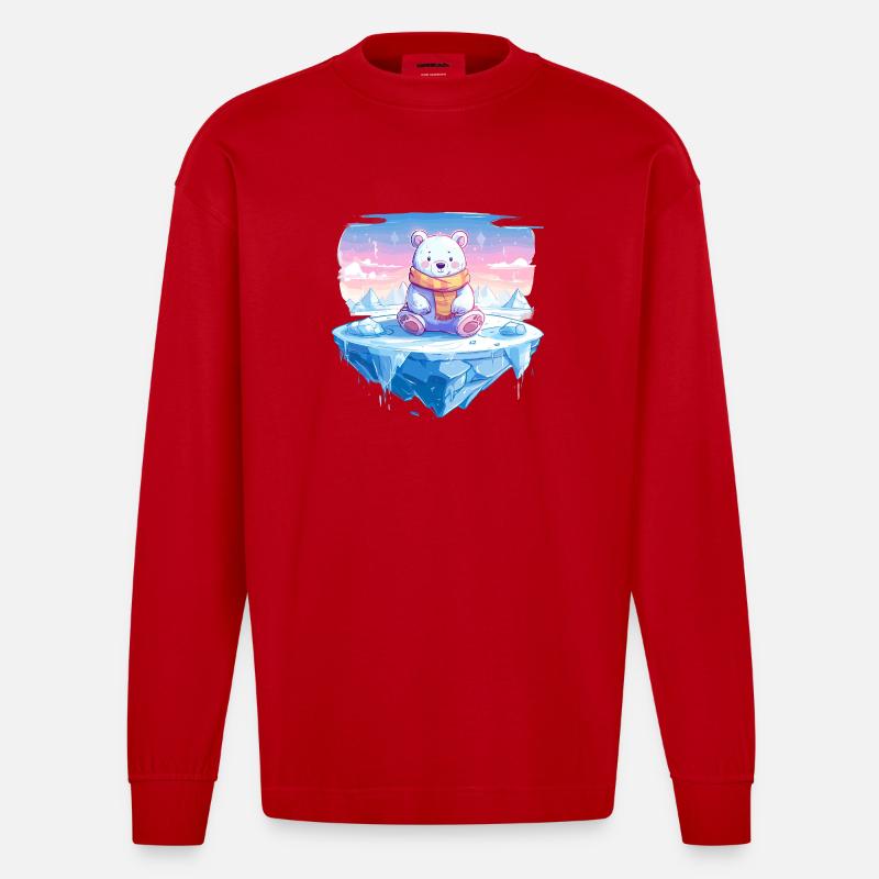 Polarlicht-Bär auf Eis - Heavyweight Oversized Organic Langarmshirt Made in EU - Rot