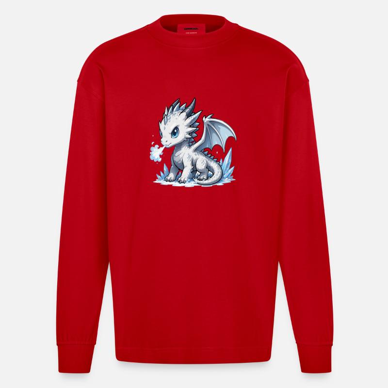 Kristall-Eisdrache - Heavyweight Oversized Organic Langarmshirt Made in EU - Rot