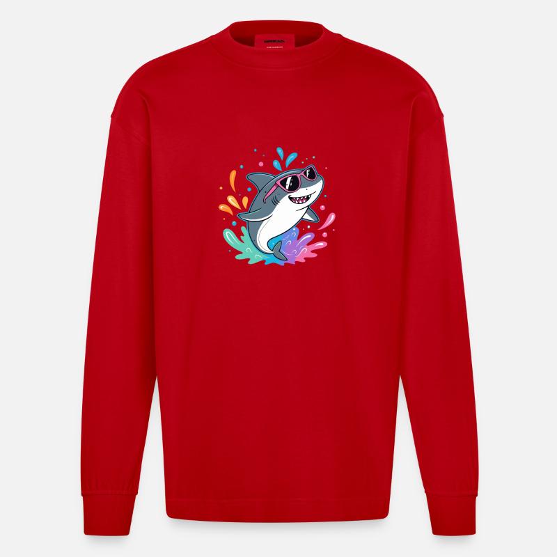 Shark Fun Bunter Surfer - Heavyweight Oversized Organic Langarmshirt Made in EU - Rot