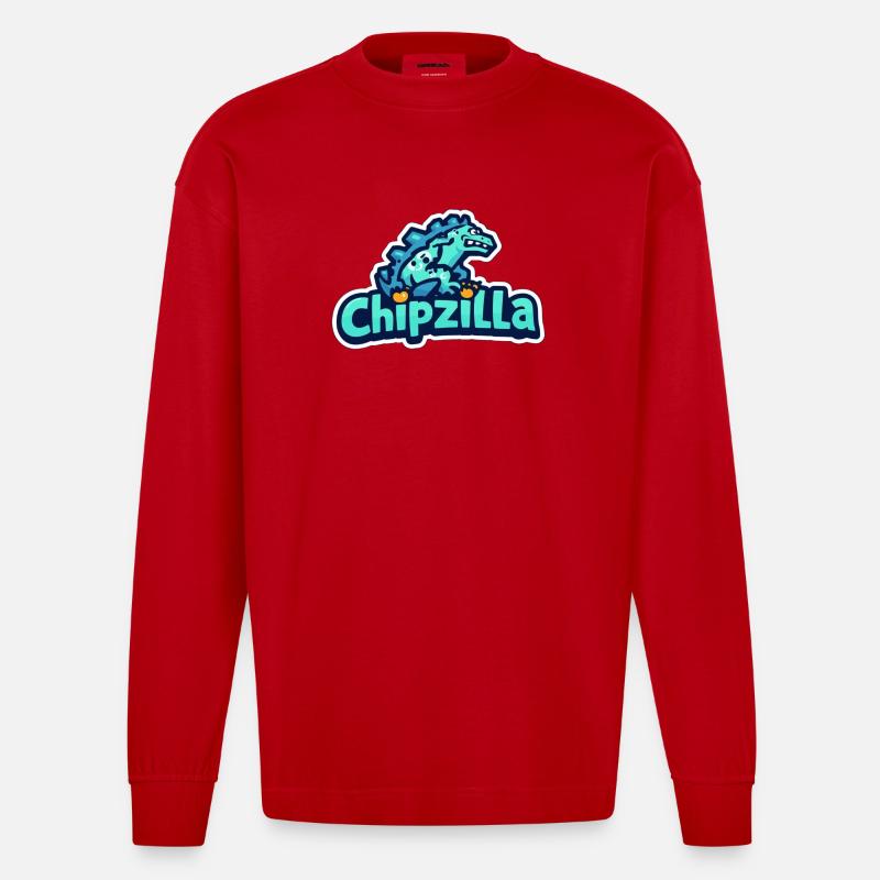 Chipzilla Dino Tee - Heavyweight Oversized Organic Langarmshirt Made in EU - Rot