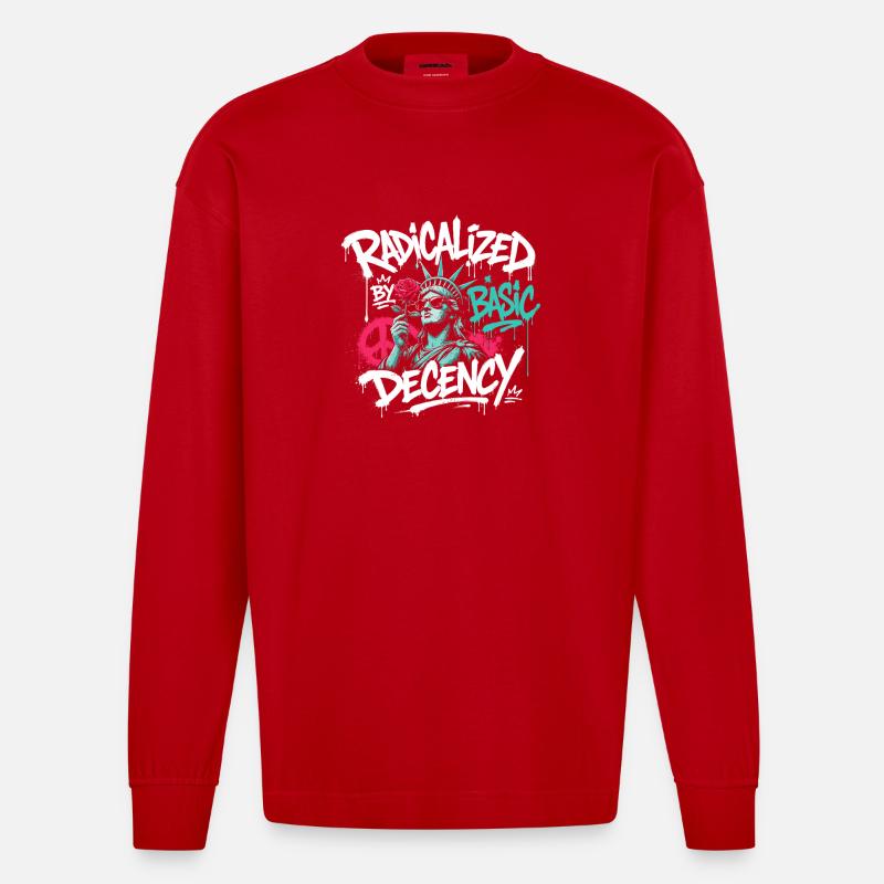 Radikalisierte Basic Decency Graffiti - Heavyweight Oversized Organic Langarmshirt Made in EU - Rot