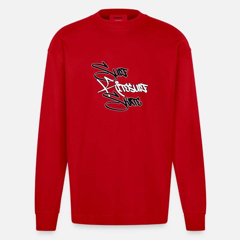 Graffiti Surf Script White - Heavyweight Oversized Organic Longsleeve Shirt Made in EU - red