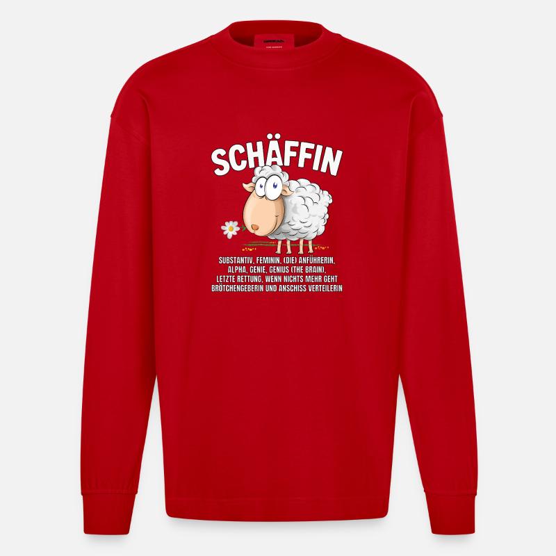 Schäffin - Alpha Schaf mit Sonnenbrille - Heavyweight Oversized Organic Langarmshirt Made in EU - Rot