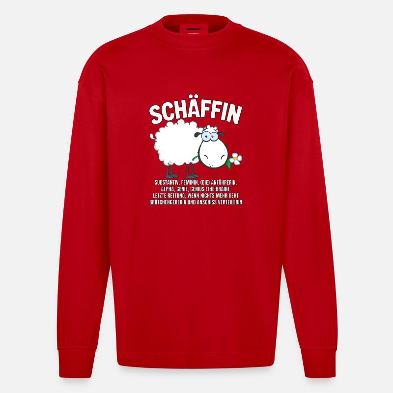 Schäffin - Alpha Schaf mit Sonnenbrille - Heavyweight Oversized Organic Langarmshirt Made in EU - Rot