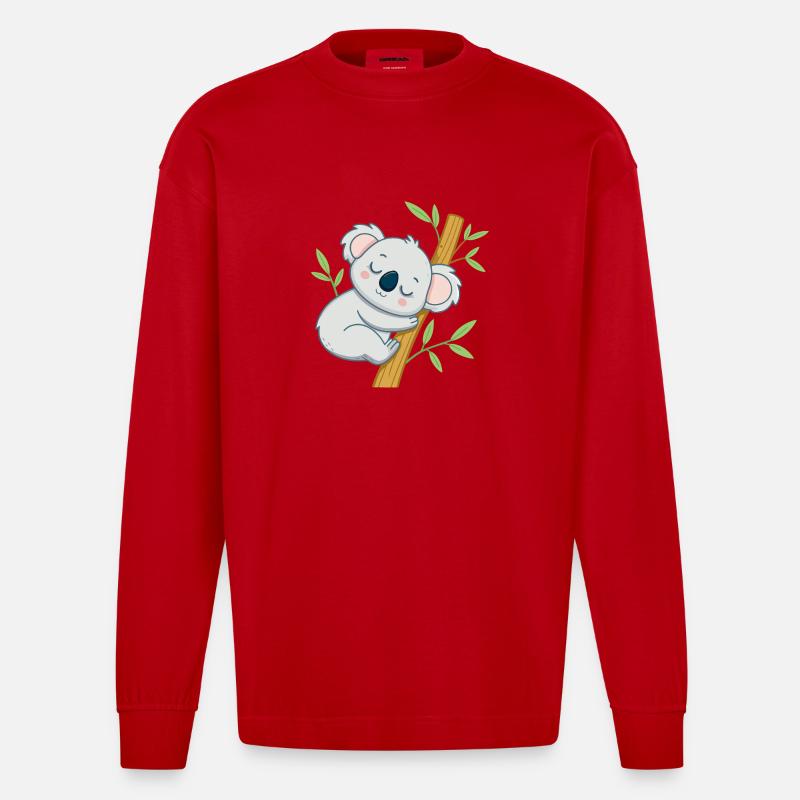 Schläferkoala auf einem Ast - Heavyweight Oversized Organic Langarmshirt Made in EU - Rot
