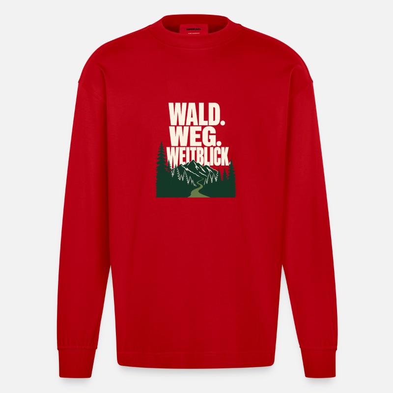 Schwarzwald Wandern, Wald. Weg. Weitblick - Heavyweight Oversized Organic Langarmshirt Made in EU - Rot