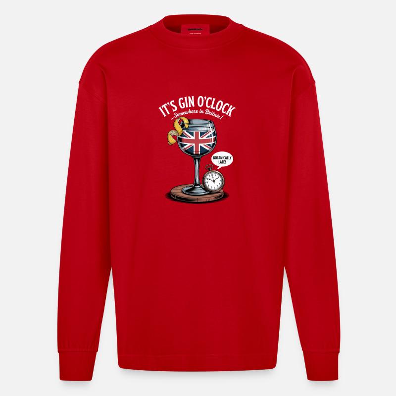 Gin O'Clock Britischer Humor - Heavyweight Oversized Organic Langarmshirt Made in EU - Rot