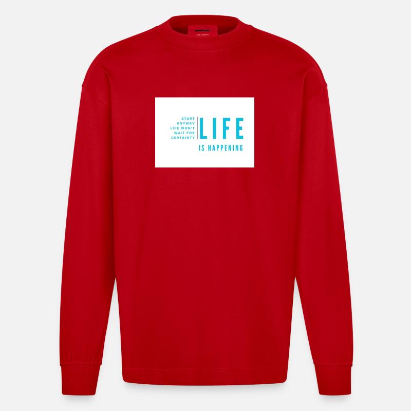 Das Leben passiert einfach - Heavyweight Oversized Organic Langarmshirt Made in EU - Rot