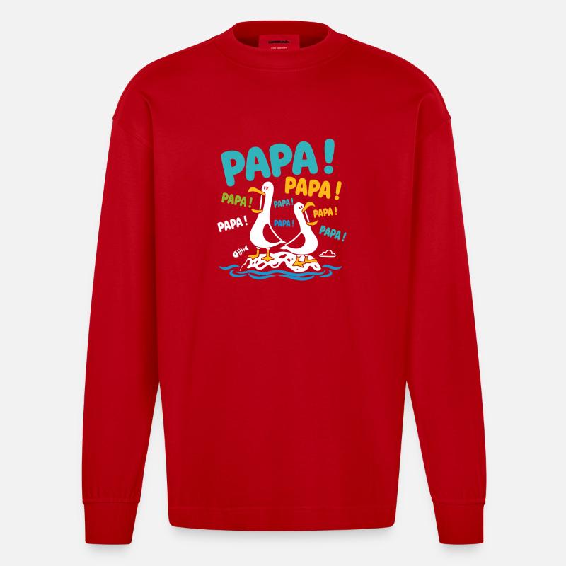Papas oiseaux  - Manches longues bio épais oversize fabriqué en UE - rouge
