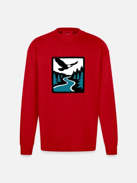 Eagle River Forest Graphic - Heavyweight Oversized Organic Longsleeve Shirt Made in EU - red