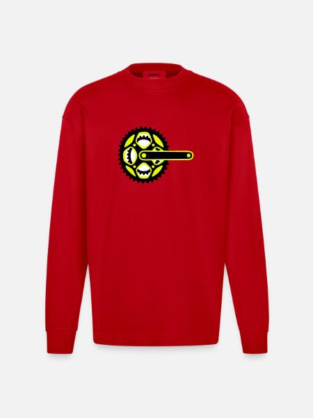 Bicycle Chainring Icon - Heavyweight Oversized Organic Longsleeve Shirt Made in EU - red
