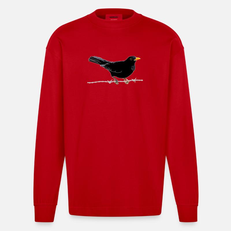 Amsel auf Stacheldraht - Heavyweight Oversized Organic Langarmshirt Made in EU - Rot
