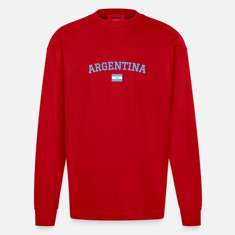 Design du drapeau argentin bleu - Manches longues bio épais oversize fabriqué en UE - rouge