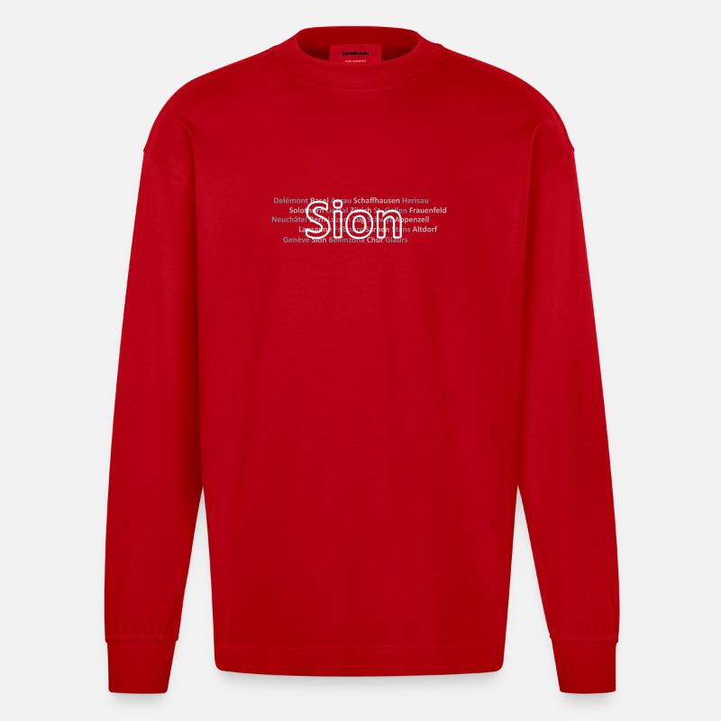 Schweizer Städte Sion - Heavyweight Oversized Organic Langarmshirt Made in EU - Rot