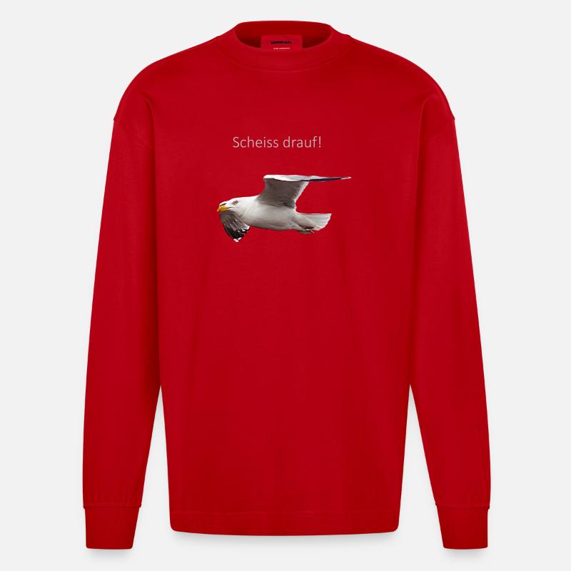Möwe im Flug Spruch - Heavyweight Oversized Organic Langarmshirt Made in EU - Rot
