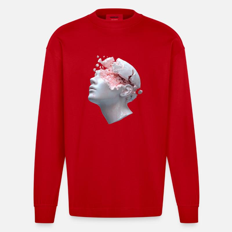 Zerfallender Kopf, innere Gedanken als Trümmer - Heavyweight Oversized Organic Langarmshirt Made in EU - Rot