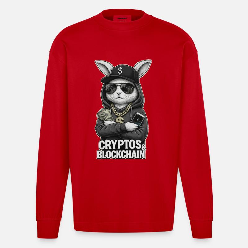 CryptoRabbit: Blockchain Hustle T-Shirt - Heavyweight Oversized Organic Langarmshirt Made in EU - Rot