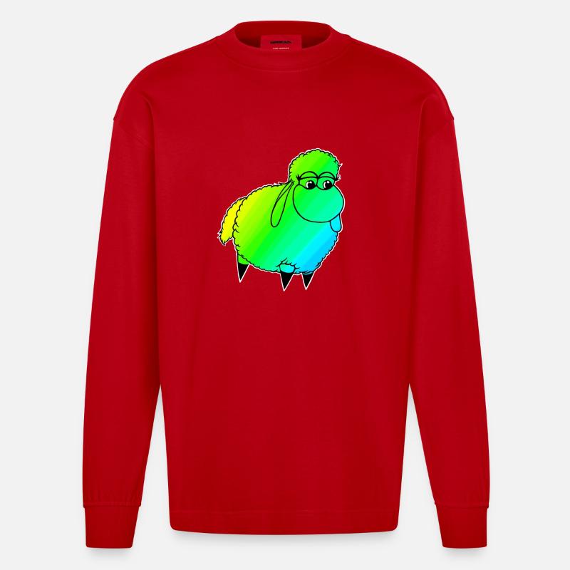 Wolly Sheeeepling Retro wave - Heavyweight Oversized Organic Longsleeve Shirt Made in EU - red