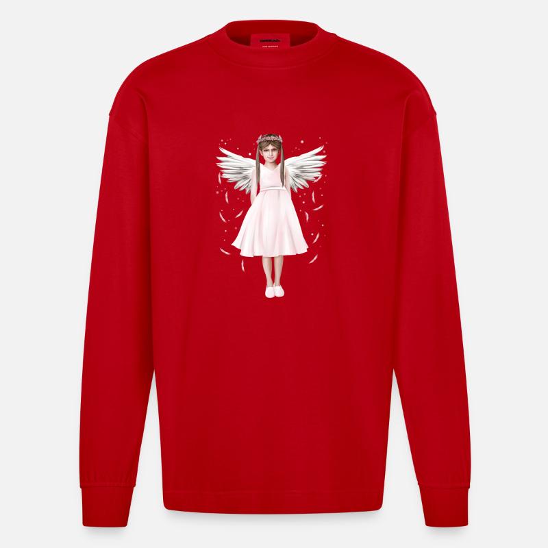 Engel oder (B)Engel - Heavyweight Oversized Organic Langarmshirt Made in EU - Rot