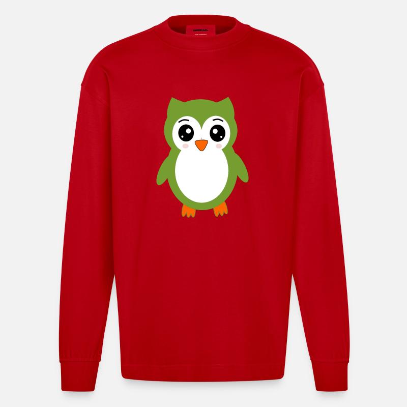 Eule grüne Eule - Heavyweight Oversized Organic Langarmshirt Made in EU - Rot